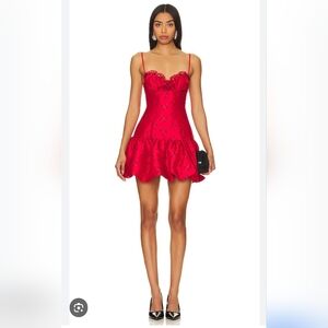 New For Love & Lemons Annika Red Rosette Jacquard Sequin Mini Dress Sz S